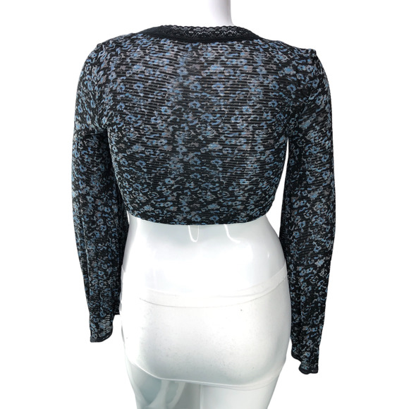 Free People Womens Size M Crop Top Mesh Bell Sleeve Tie Waist Hook and Eye Close - Picture 8 of 16